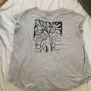 LOFT Tee, Grey, Black Floral Print, Size L